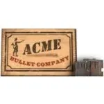 A wooden box with the name acme bullet company written on it.
