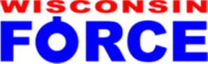 A blue and red logo for the wisconsin force.